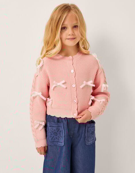 Bow Knit Cardigan, Pink (PINK), large