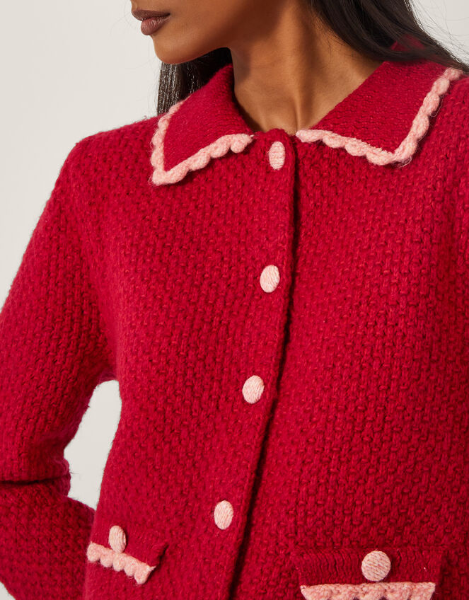 Nina Scallop Collar Cardigan, Red (RED), large