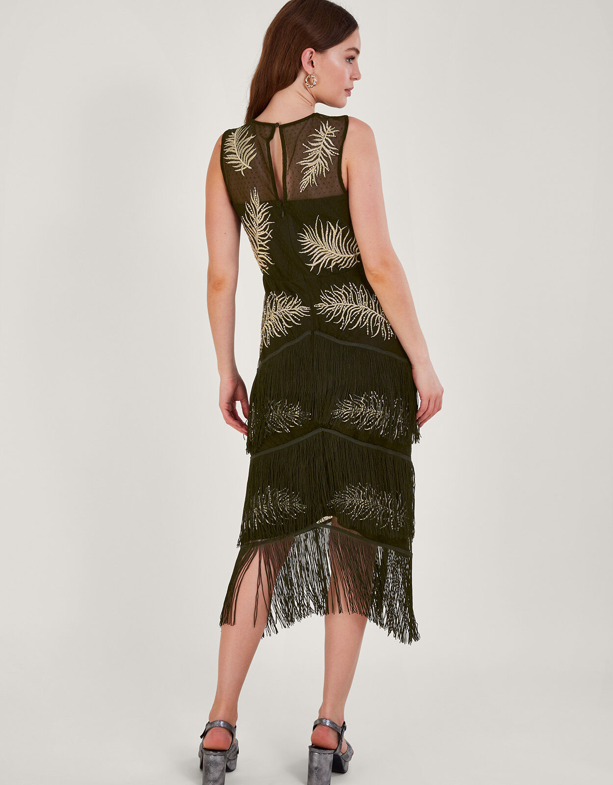 Fari Embellished Fringe Dress Black