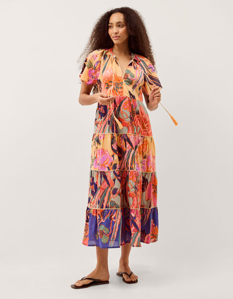 Carmen Floral Tiered Midi Dress, Multi (MULTI), large