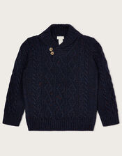 Button Shawl Collar Jumper, Blue (NAVY), large