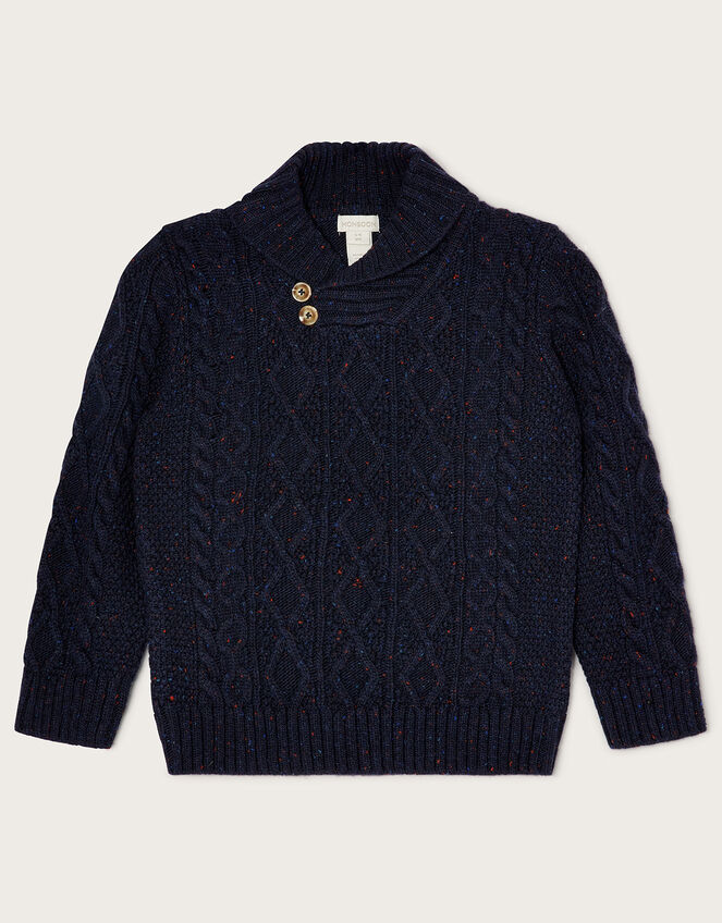 Button Shawl Collar Jumper, Blue (NAVY), large