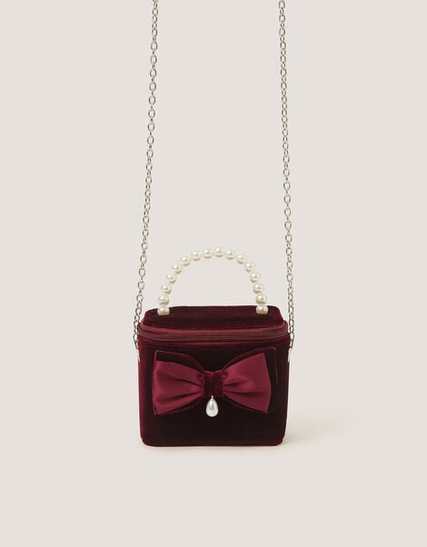 Bow Velvet Bag , Red (BURGUNDY), large