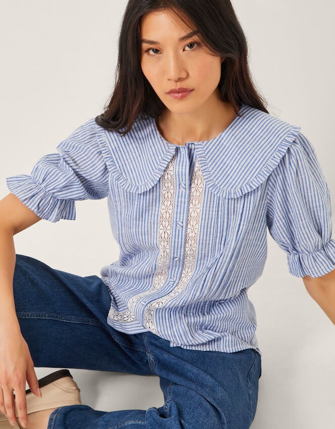 Winnie Lace Stripe Shirt, Blue (BLUE), large