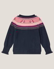 Unicorn Fair Isle Cardigan, Blue (NAVY), large