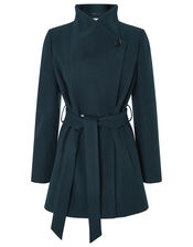 Rita Wrap Collar Short Coat, Teal (TEAL), large