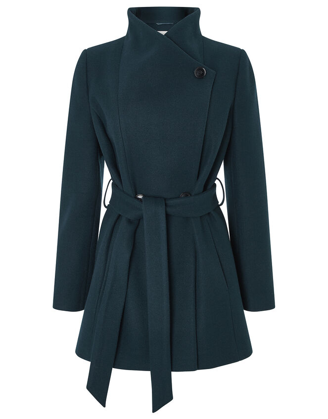 Rita Wrap Collar Short Coat, Teal (TEAL), large