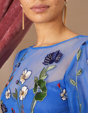 Andrea Embroidered Midi Dress is Recycled Polyester, Blue (COBALT), large
