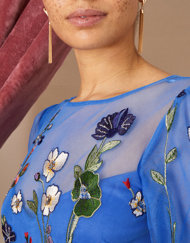 Andrea Embroidered Midi Dress is Recycled Polyester, Blue (COBALT), large