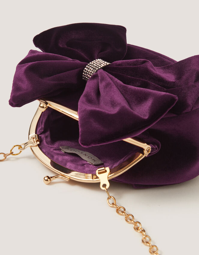 Velvet Bow Clip Frame Bag, Purple (PURPLE), large