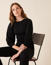 Crystal Button Jumper with Recycled Fabric, Black (BLACK), large