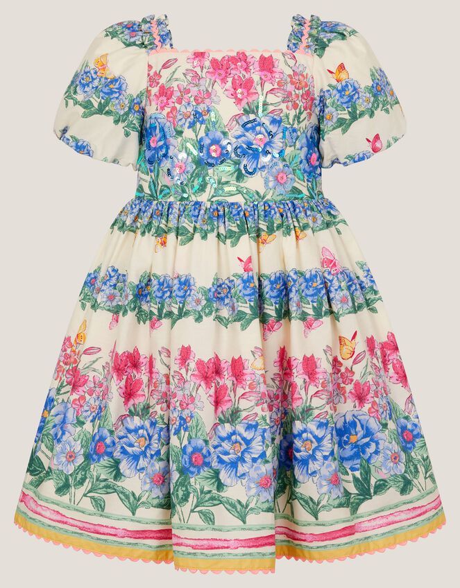 Clara Floral Puff Sleeve Dress, Ivory (IVORY), large