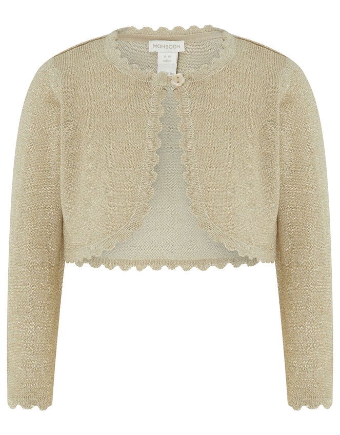 Baby Niamh Cropped Sparkle Knitted Cardigan, Gold (GOLD), large