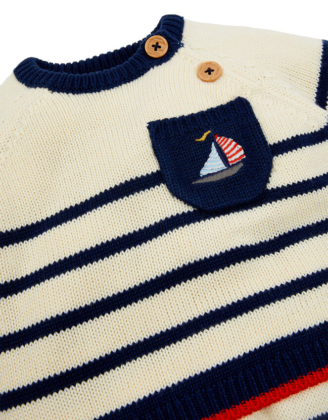 Newborn Boat and Stripe Knit Set, Blue (NAVY), large