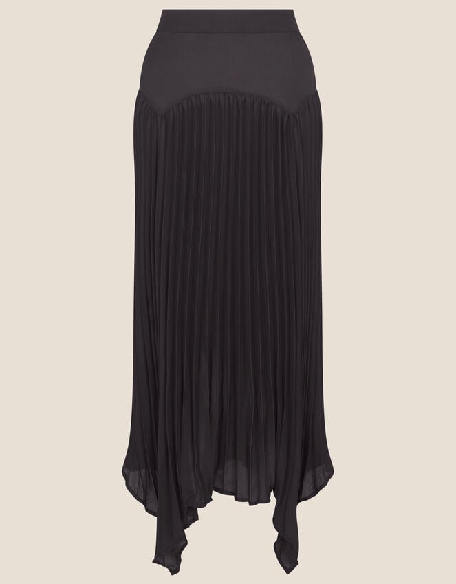 Pleated Handkerchief Hem Midi Skirt, Black (BLACK), large
