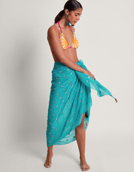 Embellished Lightweight Scarf, Blue (TURQUOISE), large
