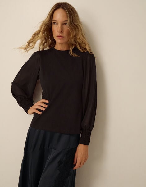 Mayci Mix Fabric Top, Black (BLACK), large