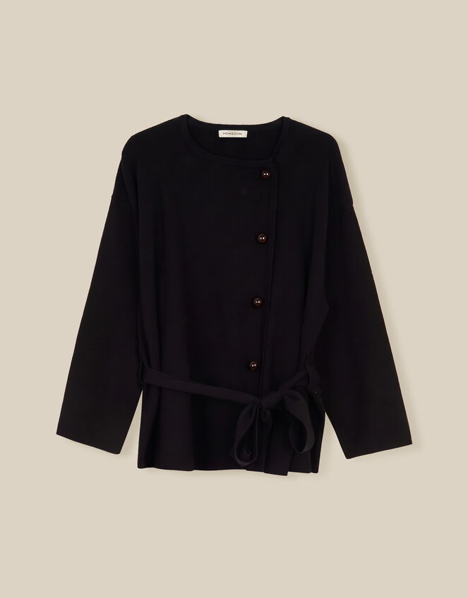 Bess Belted Knit Jacket, Black (BLACK), large
