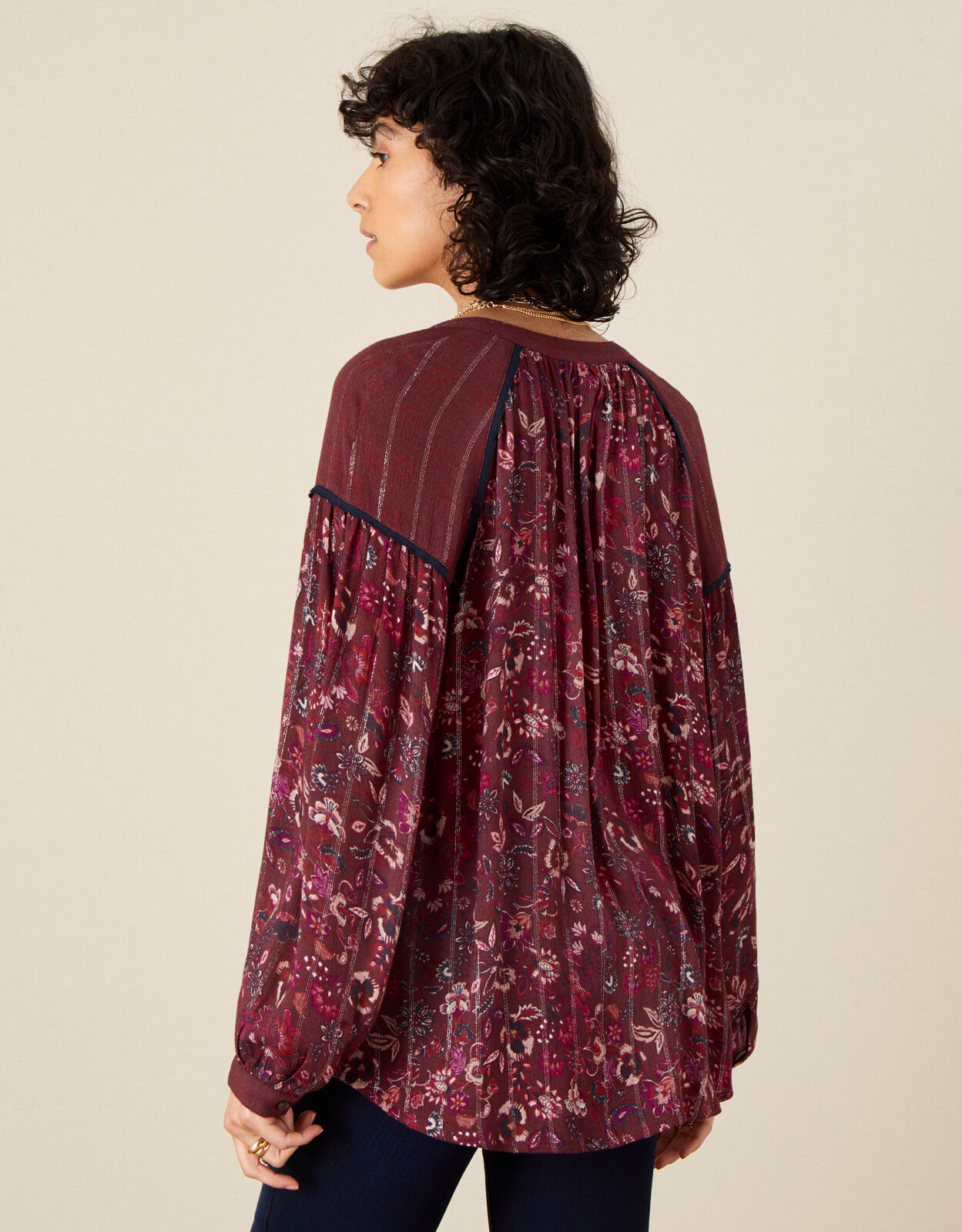 Indie Printed Tie Neck Blouse Red