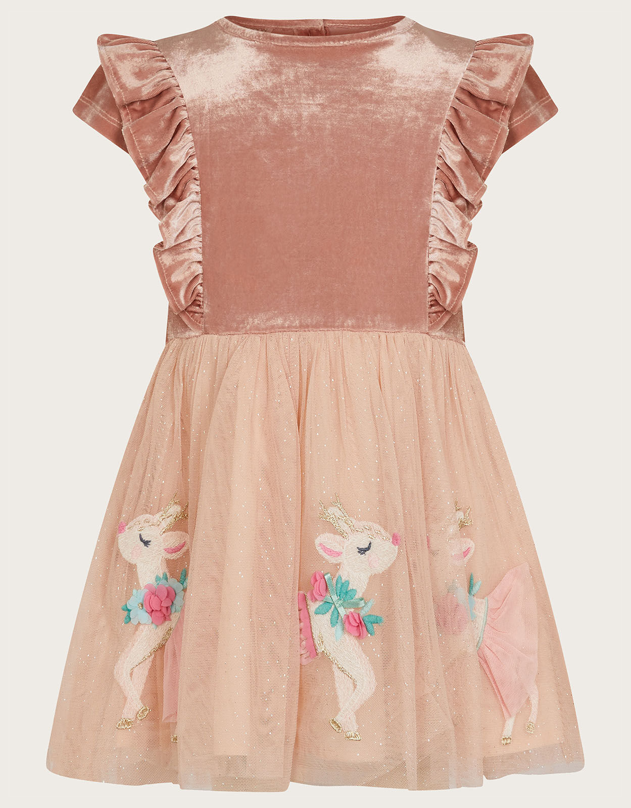 Baby Disco Velvet Reindeer Dress Pink