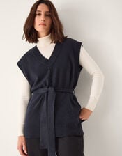 Cohen Tie Waist Cable Knit Vest, Blue (NAVY), large