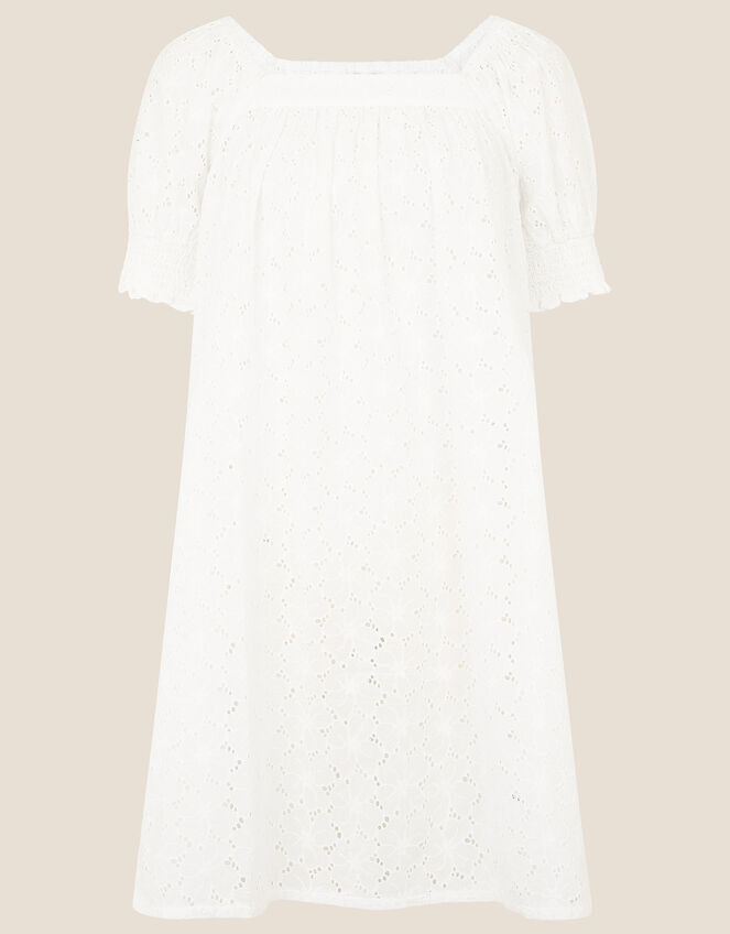 Broderie Square Neck Dress, White (WHITE), large