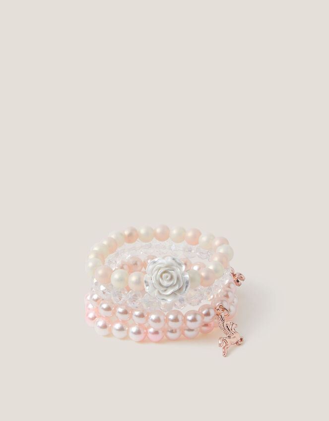 4-Pack Pearly Bead Charm Bracelets, , large