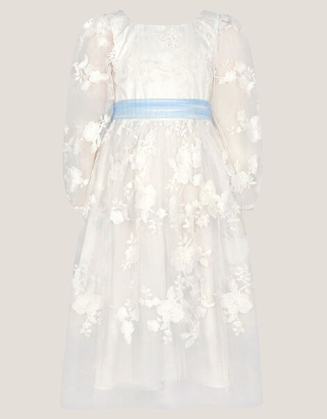 Beatrice Floral Embroidered Tulle Dress, Ivory (IVORY), large