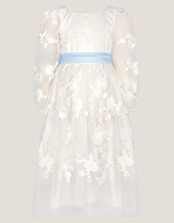 Beatrice Floral Embroidered Tulle Dress, Ivory (IVORY), large