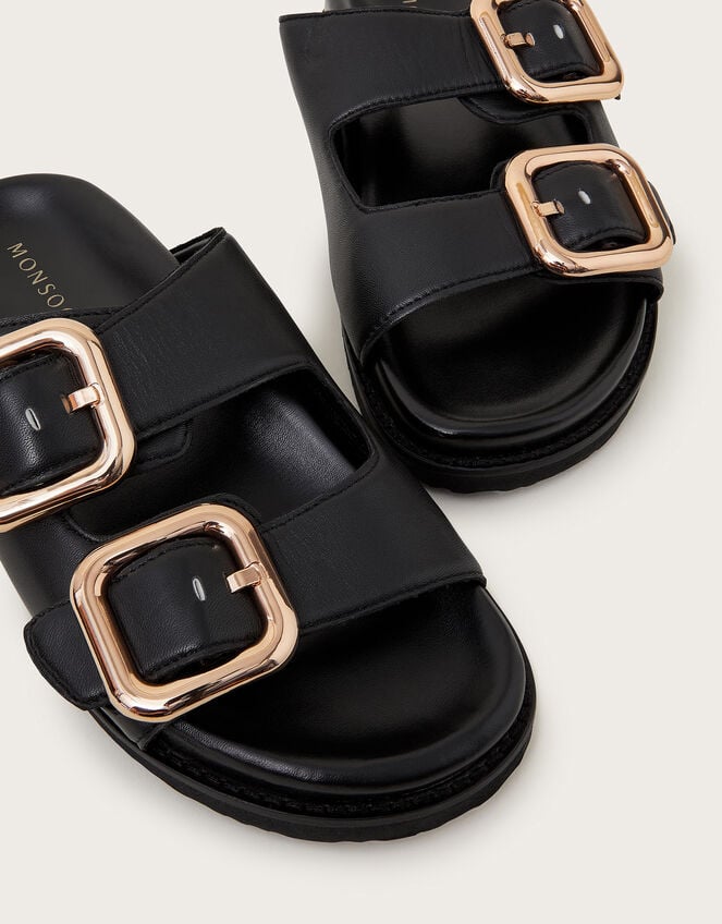 Wendy Double Strap Buckle Sandals, Black (BLACK), large