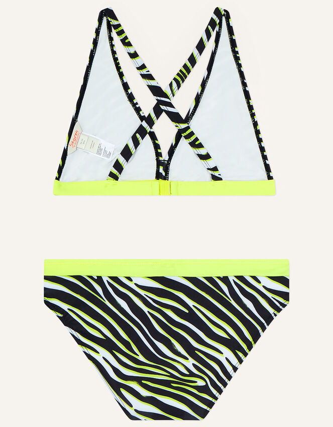 Zebra Print Triangle Bikini in Recycled Polyester, Black (BLACK), large