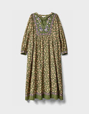 East Darney Floral Print Embroidered Dress, Green (KHAKI), large