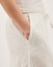 Maisie Linen Blend Cropped Wide Leg Trousers, White (WHITE), large
