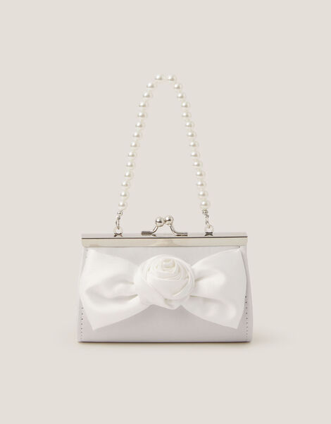 Satin Rose Bow Mini Bag, Ivory (IVORY), large