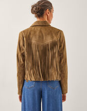 Lily Fringe Suede Jacket, Tan (TAN), large
