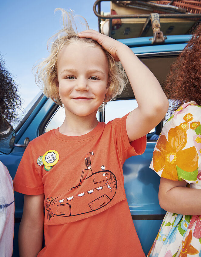 Otis Submarine T-Shirt in Pure Cotton, Orange (ORANGE), large