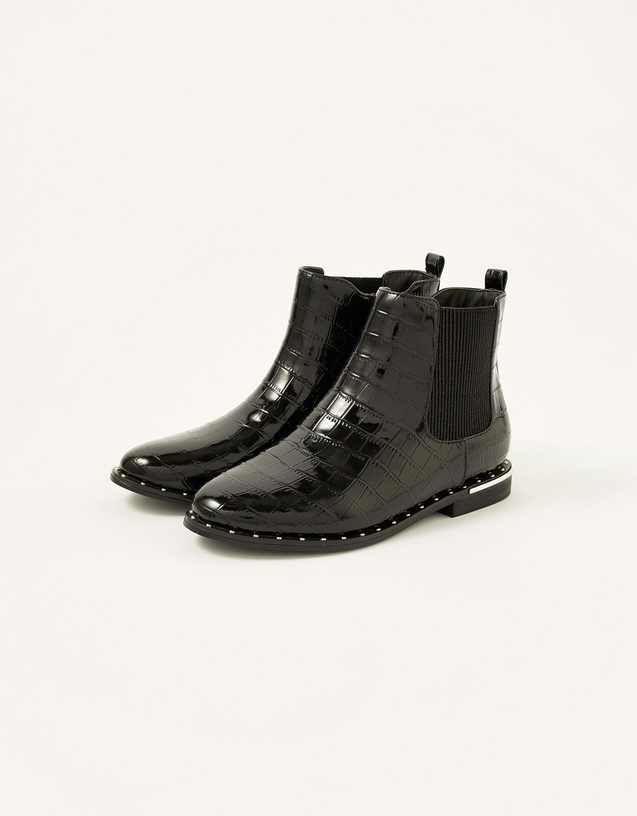 Croc Effect Studded Chelsea Boots Black