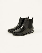 Croc Effect Studded Chelsea Boots, Black (BLACK), large