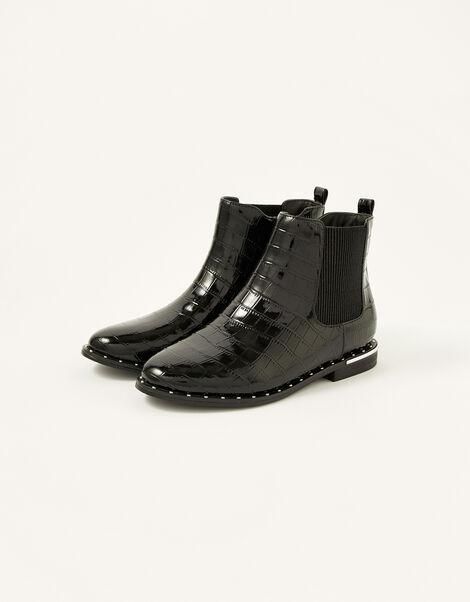 Croc Effect Studded Chelsea Boots Black, Black (BLACK), large