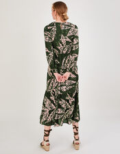 Leilani Shirred Print Midi Dress, Green (KHAKI), large