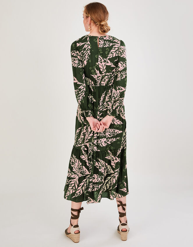 Leilani Shirred Print Midi Dress, Green (KHAKI), large