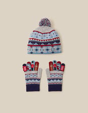 London Fair Isle Bobble Hat & Gloves Set, Grey (GREY), large