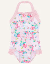 Flamingo Contrast Trim Swimsuit , Pink (PINK), large