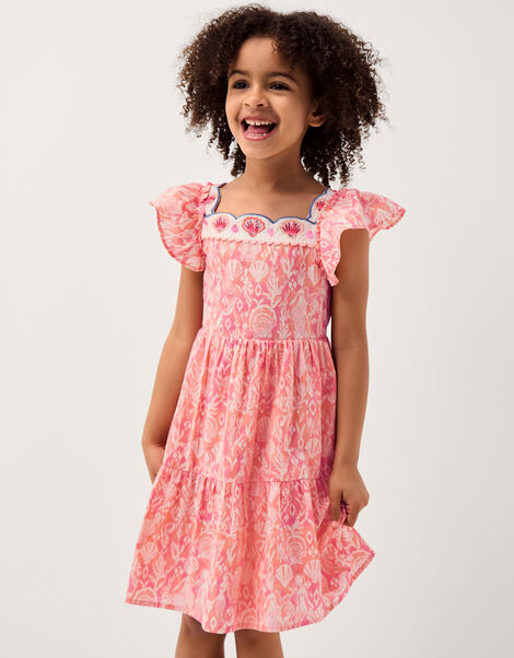 Embroidered Shell Print Dress, Pink (PINK), large