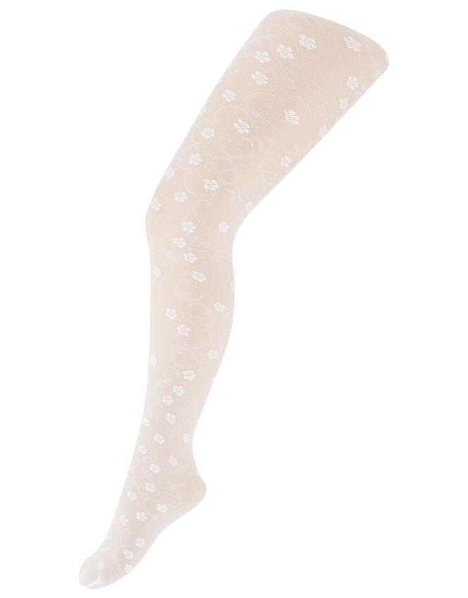 Lacey Flower Baroque Tights, White (WHITE), large