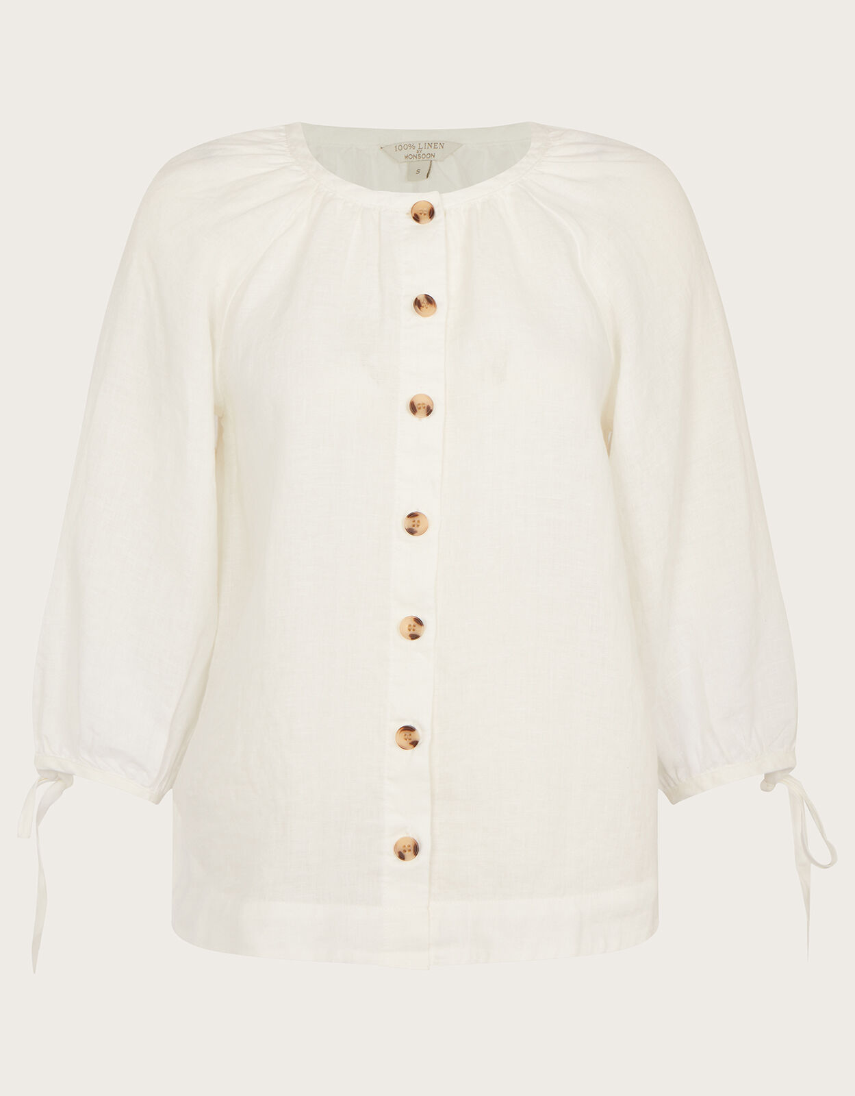Tie Cuff Button Through Linen Blouse White Tops T shirts
