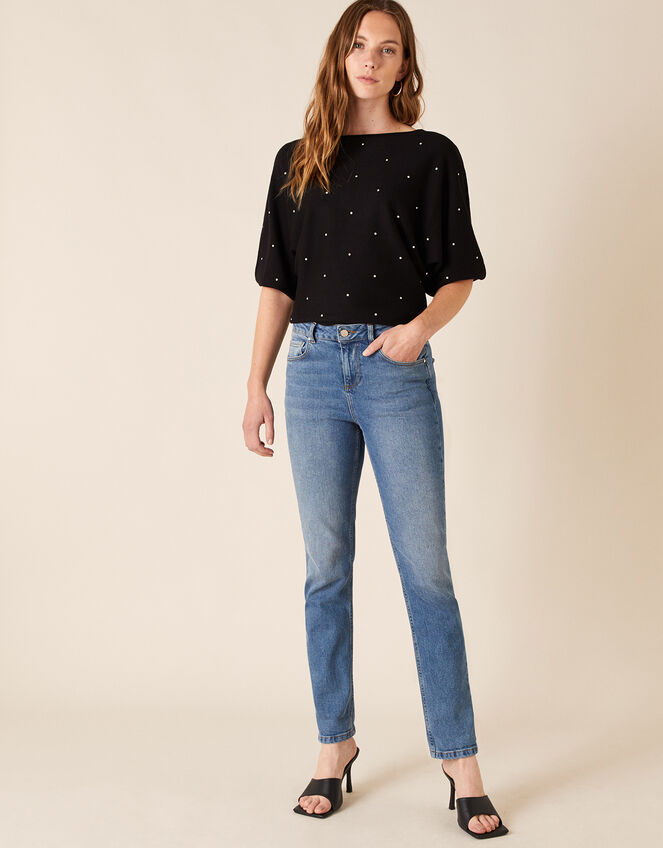 Pearl Knit Jumper with Sustainable Viscose, Black (BLACK), large