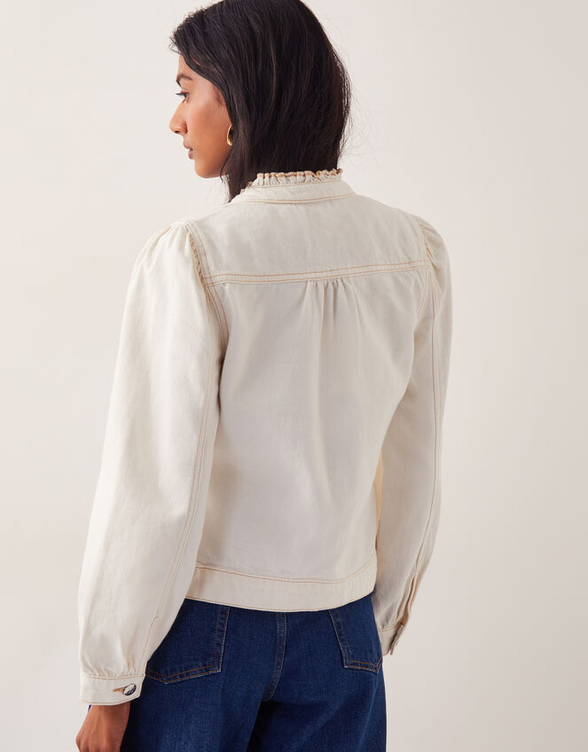 Louisa Frill Denim Jacket, Natural (ECRU), large
