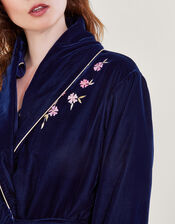 Pru Peacock Embroidered Dressing Gown, Blue (NAVY), large