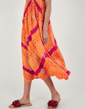 Bandhani Dye Cami Midi Dress , Orange (ORANGE), large